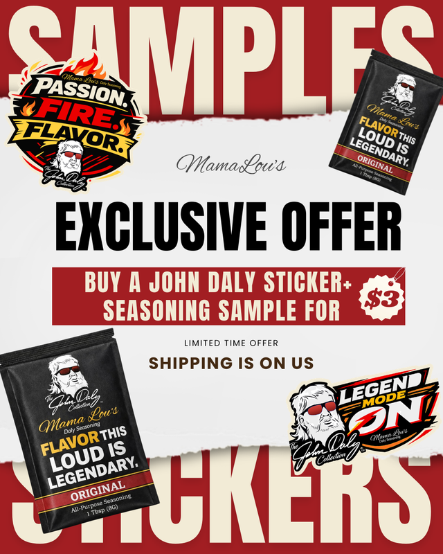John Daly Sticker + Mama Lou’s Original Seasoning Sample – $3 (Free Shipping)